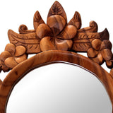 Handmade Suar Wood 'Gianyar Moon' Floral Wall Mirror (Indonesia) - Frame: 11.25" W x 14.25" H x 0.8" D