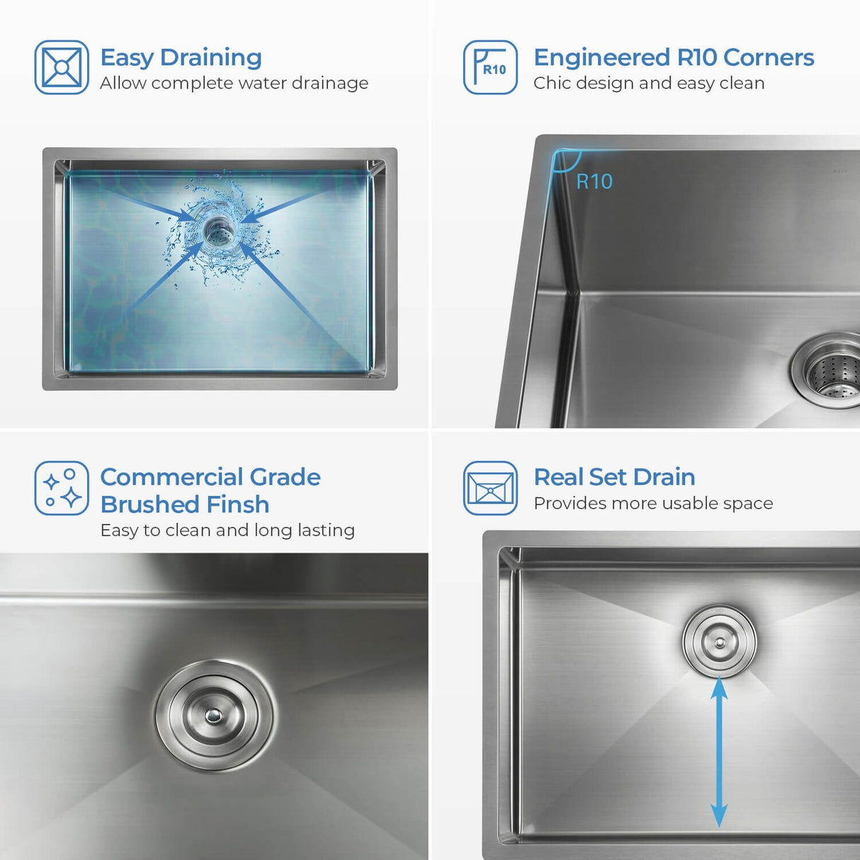 Handcrafted Undermount Single Bowl Stainless Steel Kitchen Sink