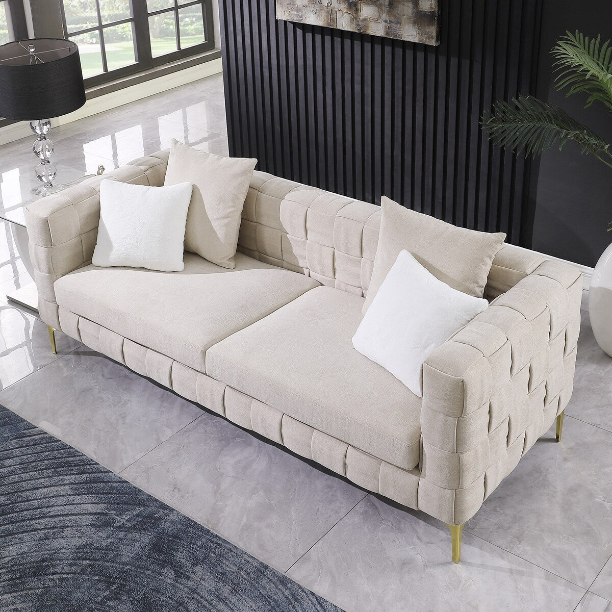 Handcrafted Weave Sofa Snowflake Velvet Fabric, New Concept Living Room Sofa