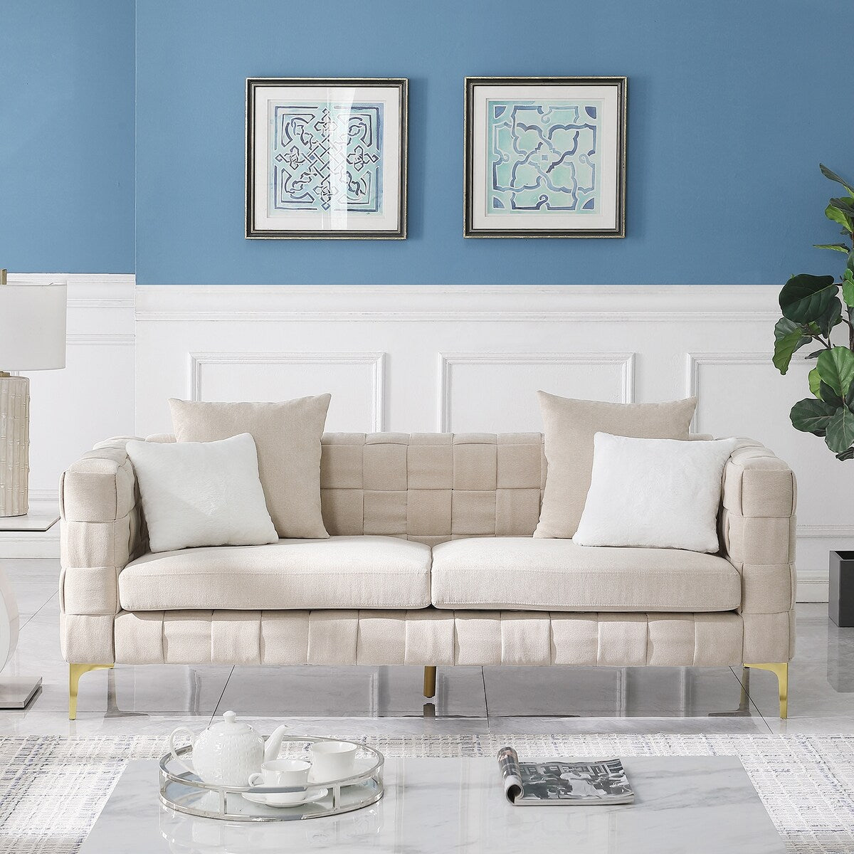 Handcrafted Weave Sofa Snowflake Velvet Fabric, New Concept Living Room Sofa