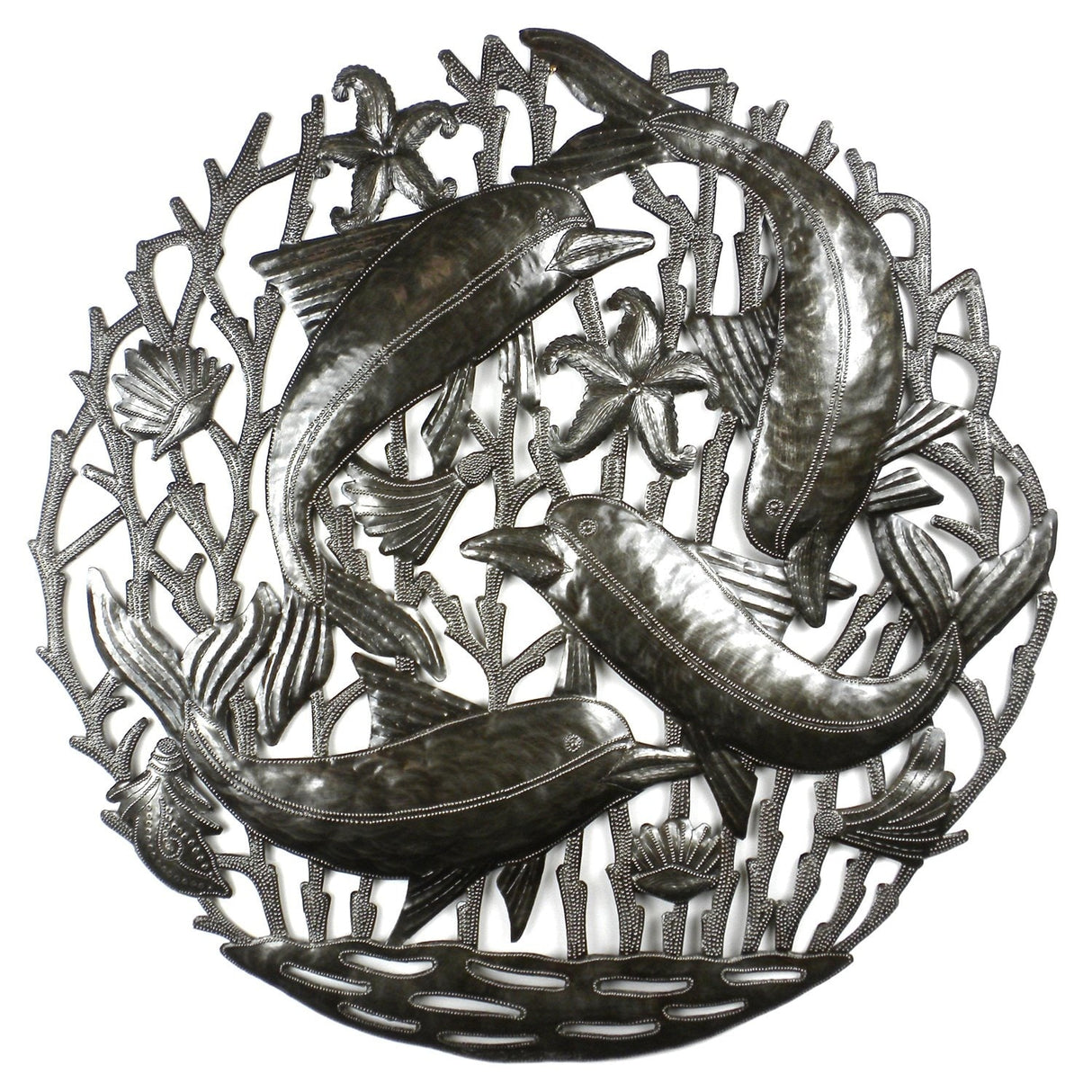 Handmade 24-Inch Dolphin Pod Metal Wall Art (Haiti)