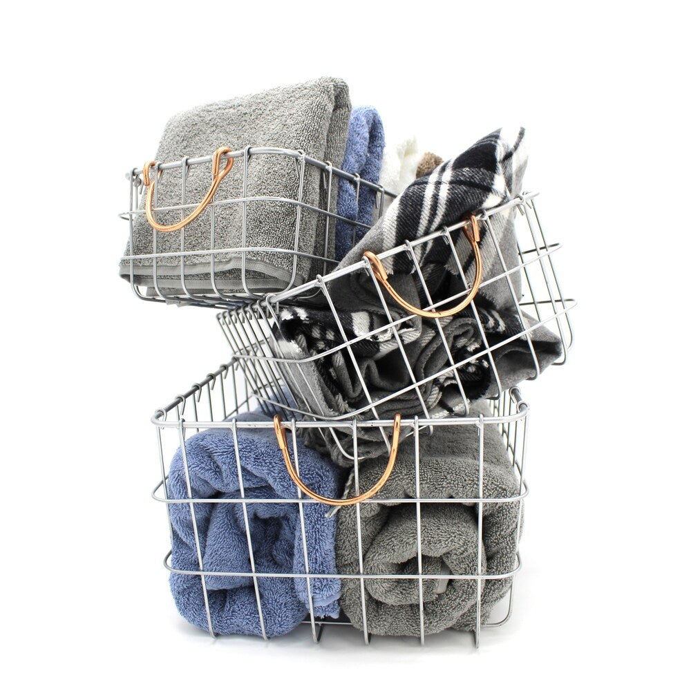Handmade Rectangular Metal Wire Nesting Baskets, Set of 3