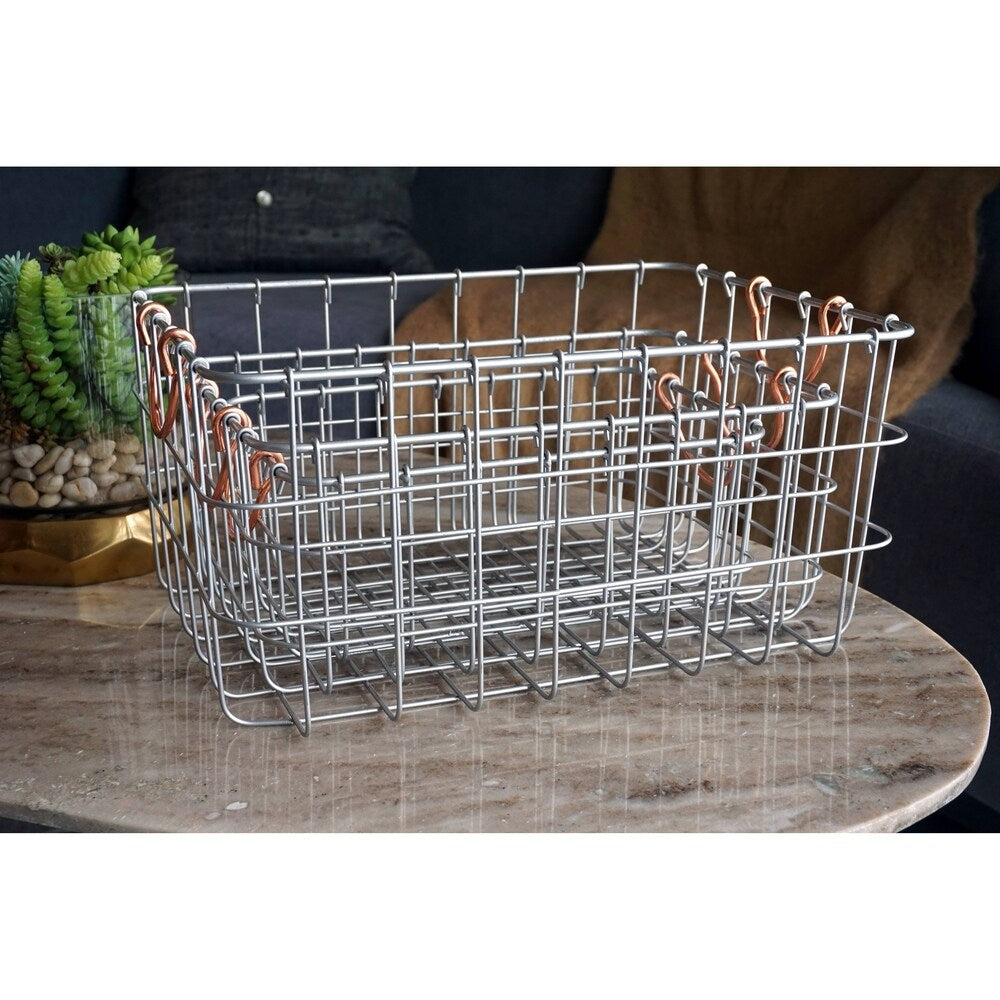 Handmade Rectangular Metal Wire Nesting Baskets, Set of 3