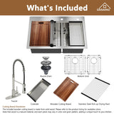 Handmade All-in-One Drop-In 2-hole 60/40 Double Bowl 18 Gauge Stainless Steel Workstation Kitchen Sink with Spring Neck Faucet