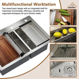 Handmade All-in-One Drop-In 2-hole 60/40 Double Bowl 18 Gauge Stainless Steel Workstation Kitchen Sink with Spring Neck Faucet