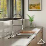 Handmade All-in-One Drop-In 2-hole 60/40 Double Bowl 18 Gauge Stainless Steel Workstation Kitchen Sink with Spring Neck Faucet