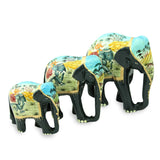 Handmade Black Elephant Trio (set of 3) Lacquered wood sculptures (India) - 31 x 16 x 11