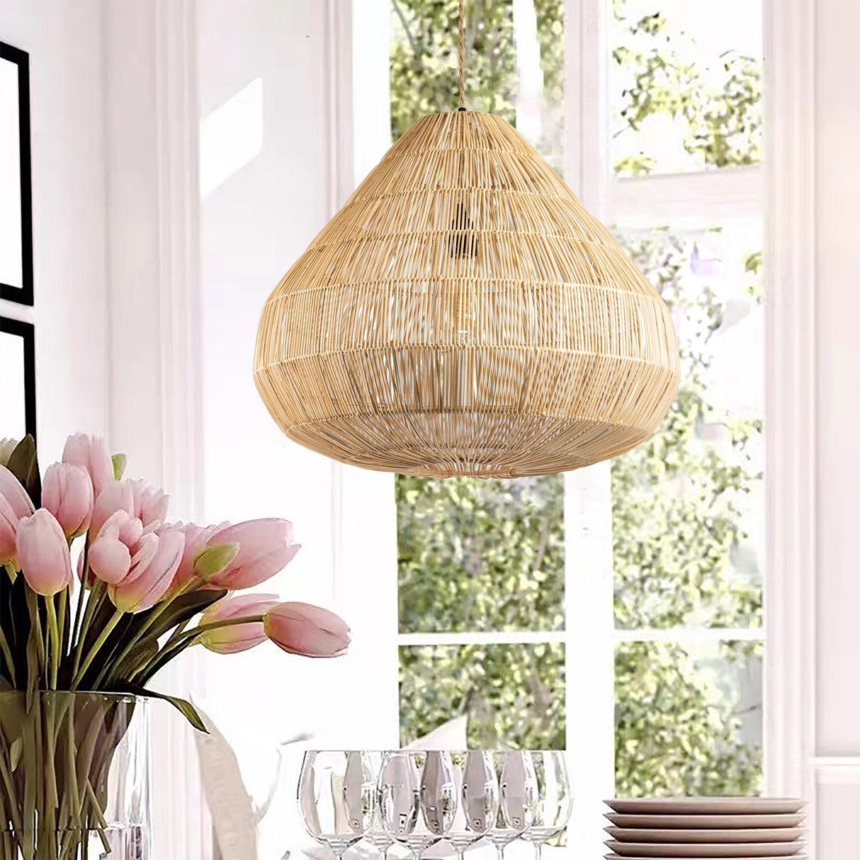 Handmade Boho Rattan Pendant Light