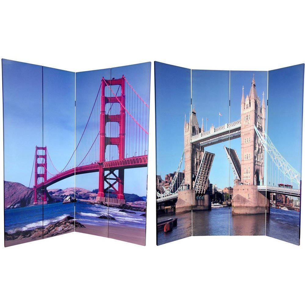 Handmade Canvas Double-sided 6-foot Bridges Room Divider (China)