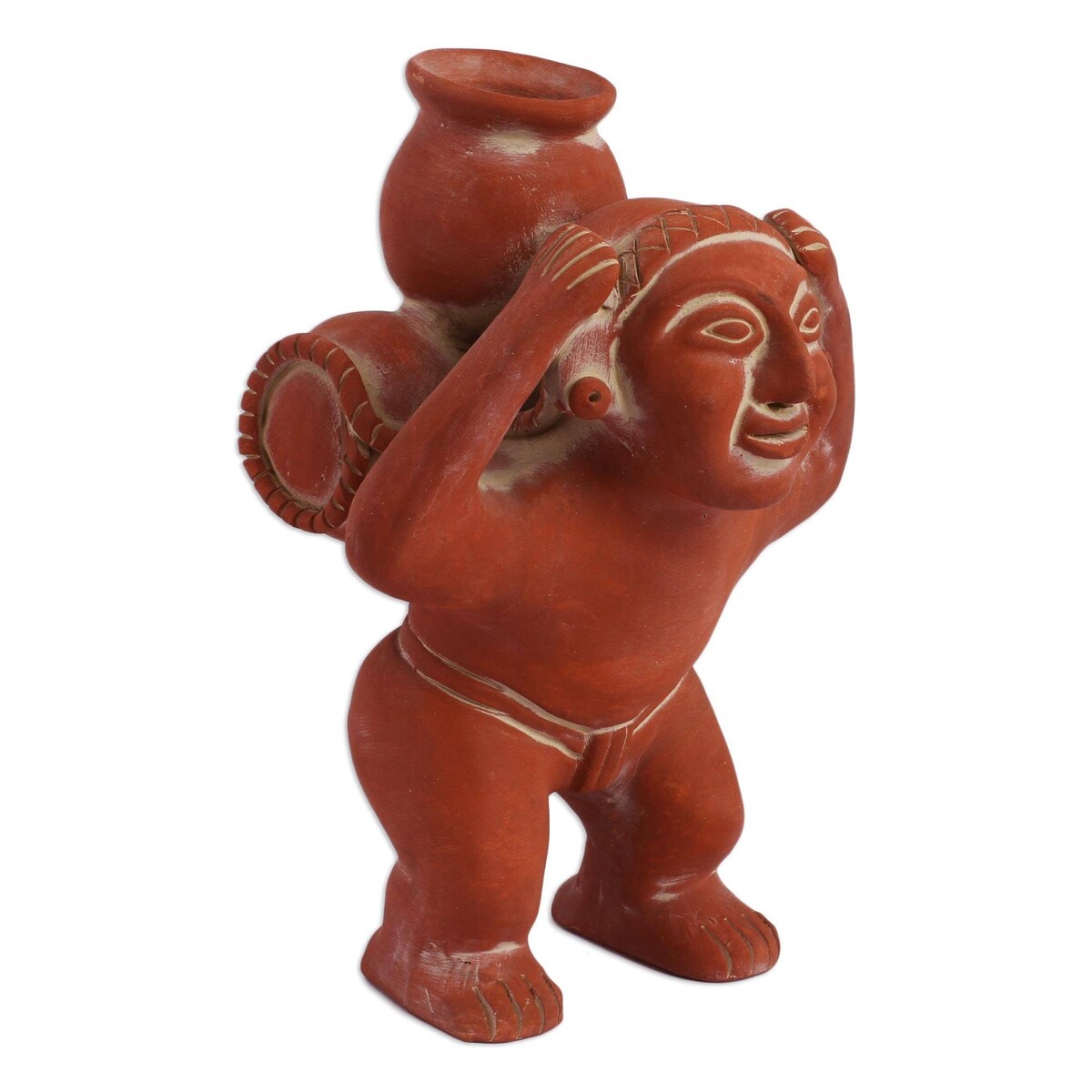 Handmade Carrying Water Ceramic sculpture (Mexico) - 33 x 27 x 26