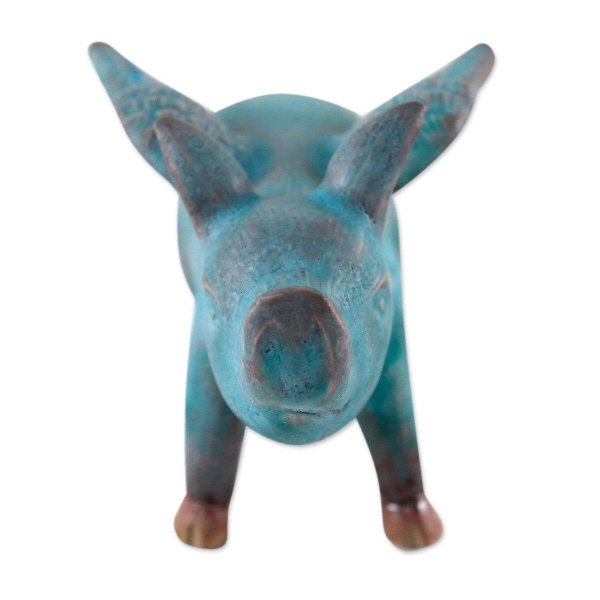 Handmade Ceramic Figurine Blue Flying Pig (Thailand)