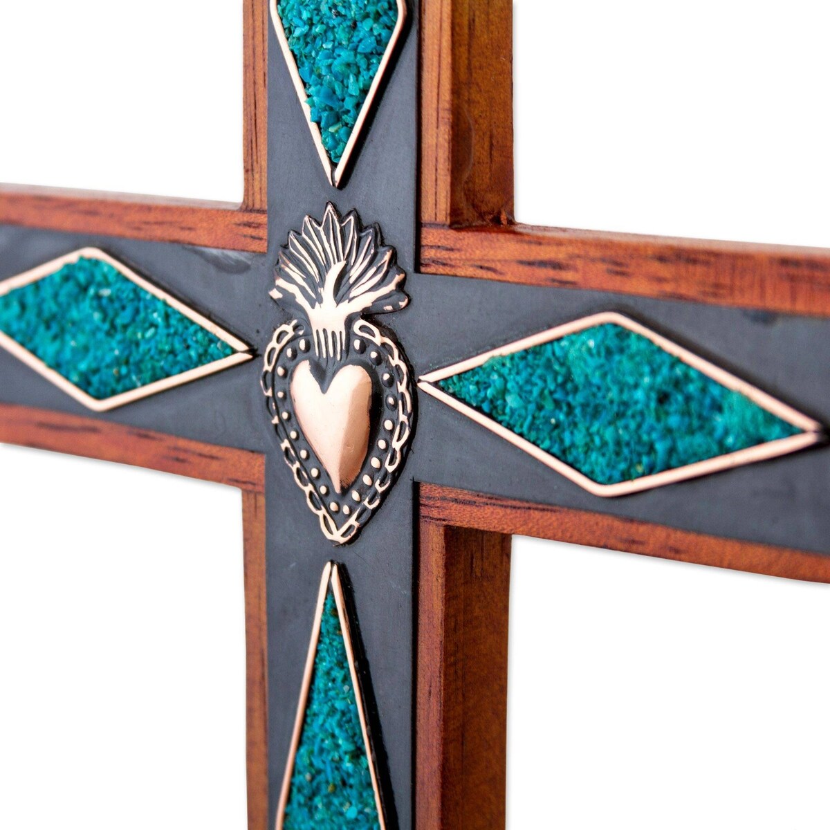 Handmade Chrysocolla Cross Chrysocolla And Copper Wall Cross (Peru) - 7" H x 4.7" W x 0.3" D