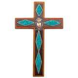 Handmade Chrysocolla Cross Chrysocolla And Copper Wall Cross (Peru) - 7" H x 4.7" W x 0.3" D