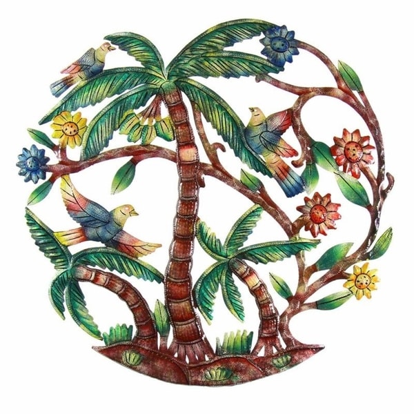 Handmade 'Colorful Palm Tree' 24-inch Wall Art , Handmade in Haiti