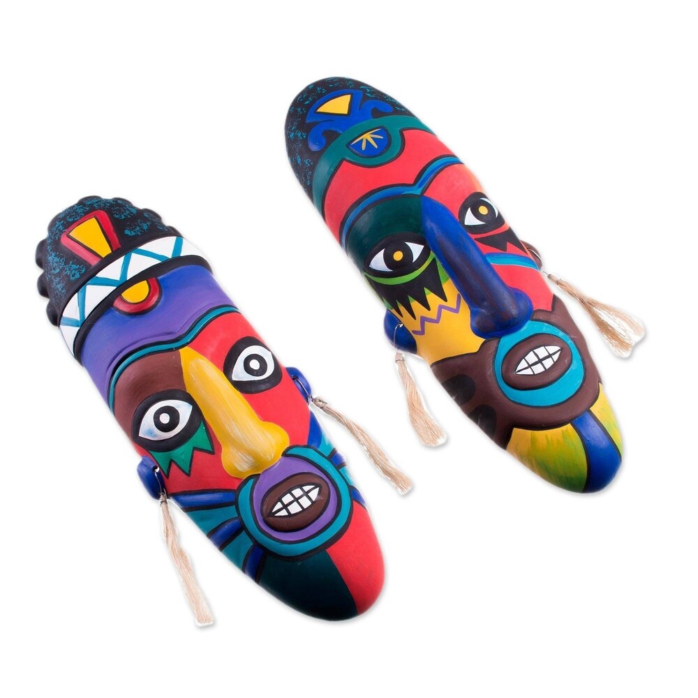 Handmade Colors Ceramic Pair of Masks (Peru)
