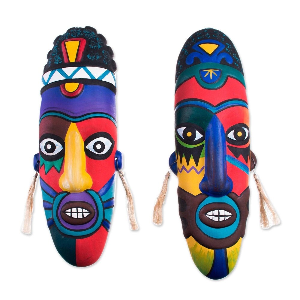 Handmade Colors Ceramic Pair of Masks (Peru)