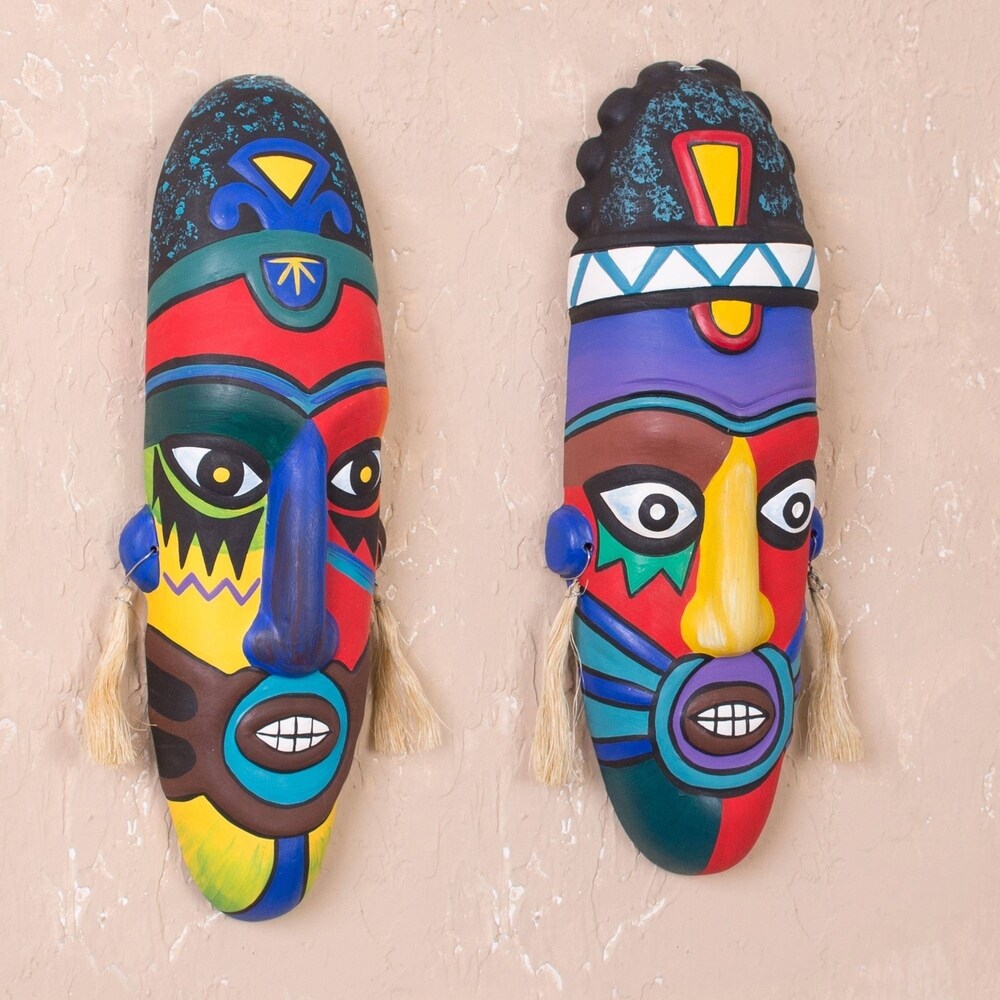 Handmade Colors Ceramic Pair of Masks (Peru)