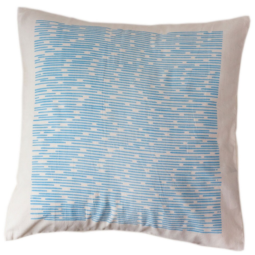 Handmade Cotton Blue Dashes 16x16 Pillow Cover - Sustainable Threads (India)