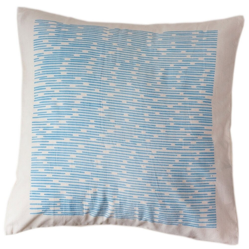 Handmade Cotton Blue Dashes 16x16 Pillow Cover - Sustainable Threads (India)