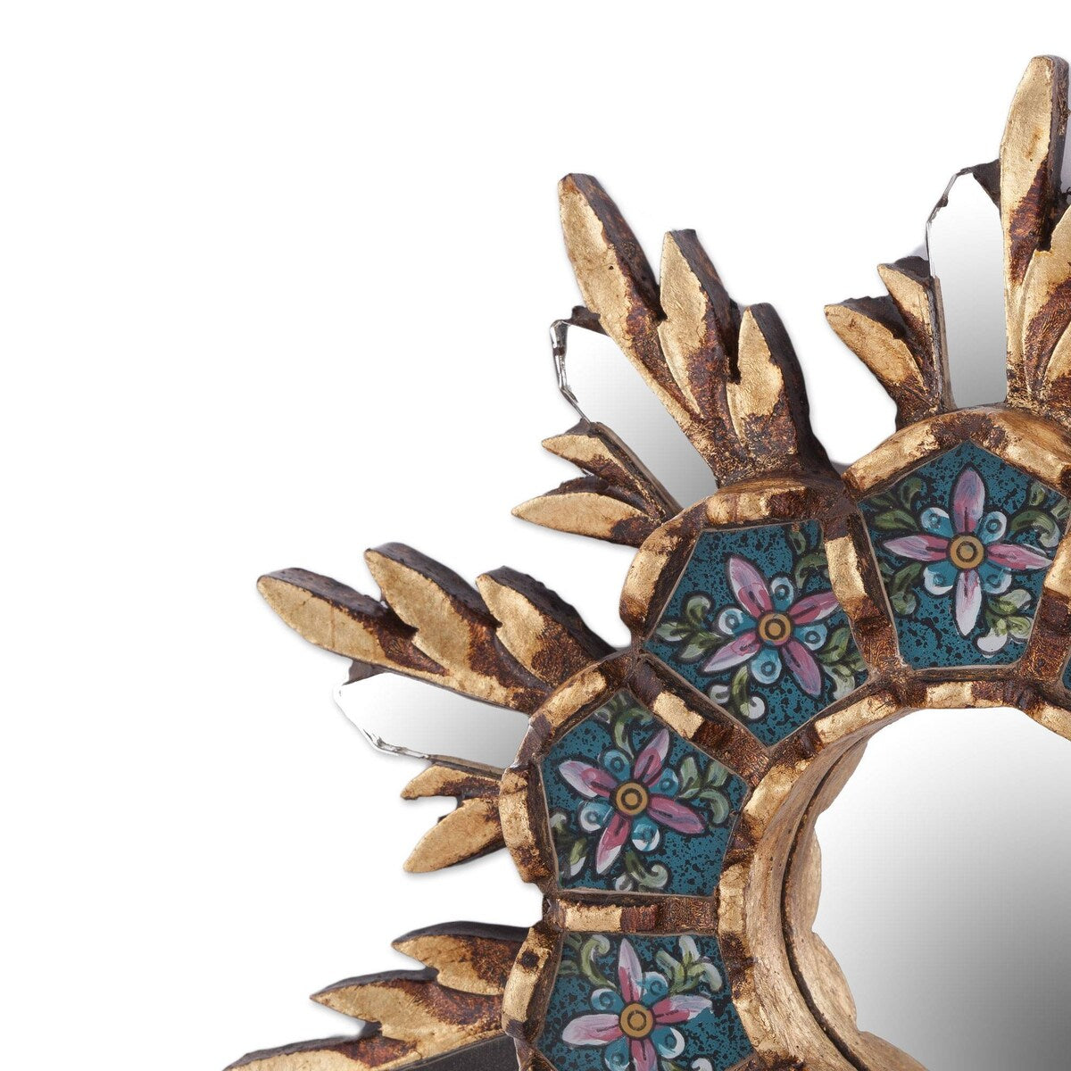 Handmade Cuzco Snowflake Wood And Reverse Painted Glass Wall Mirror (Peru) - 7.75" H x 7.75" W x 1.2" D