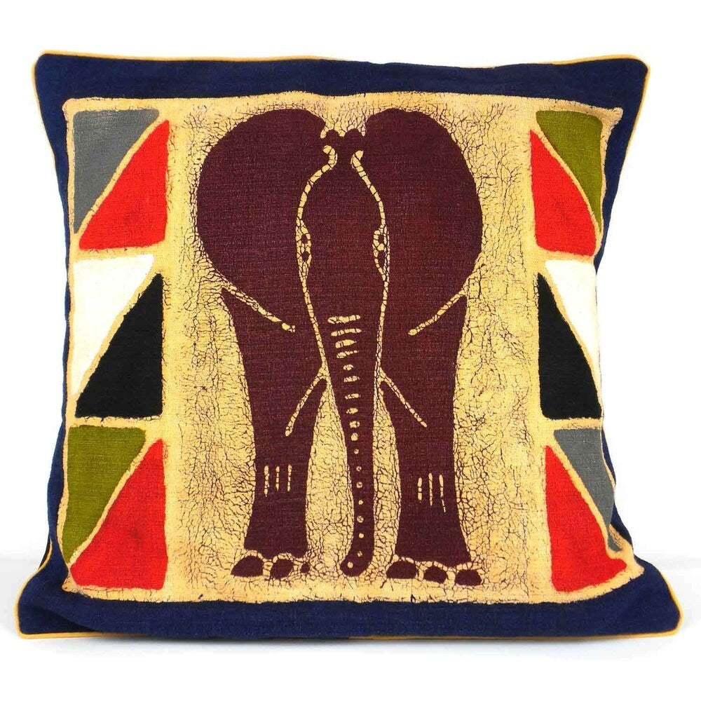 Handmade Elephant Batik Design Cushion Cover (Zimbabwe)