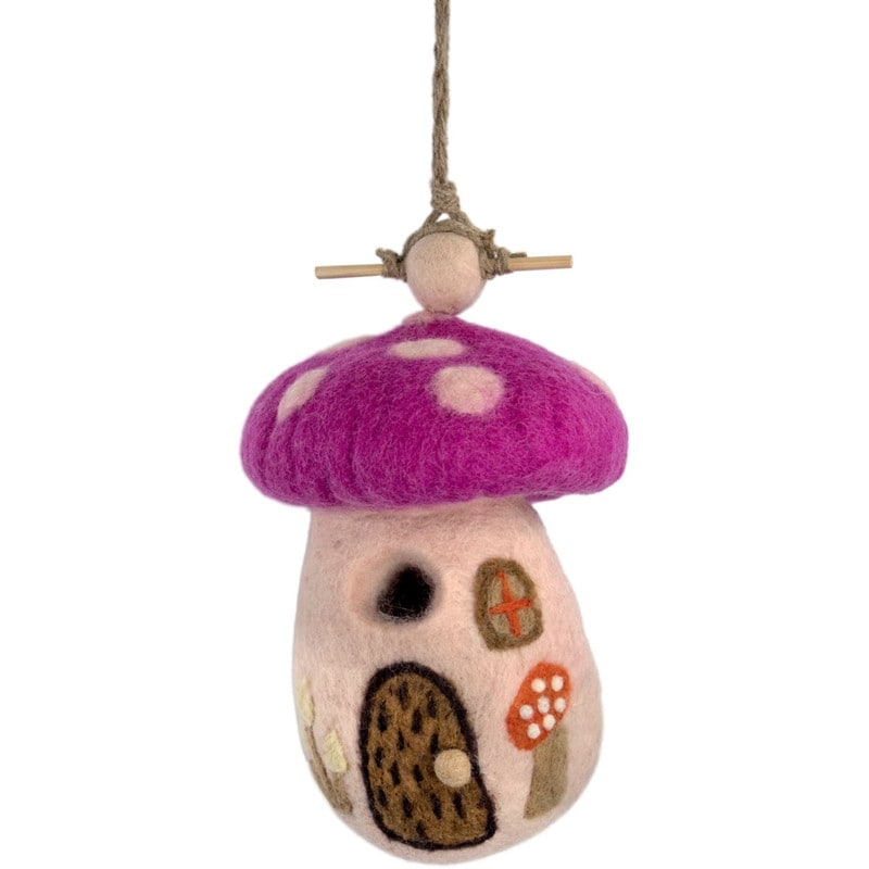 Handmade Felt Wild Woolies Magic Mushroom Birdhouse (Nepal)