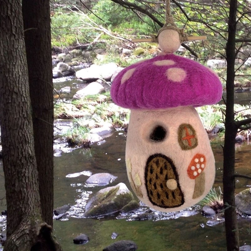 Handmade Felt Wild Woolies Magic Mushroom Birdhouse (Nepal)