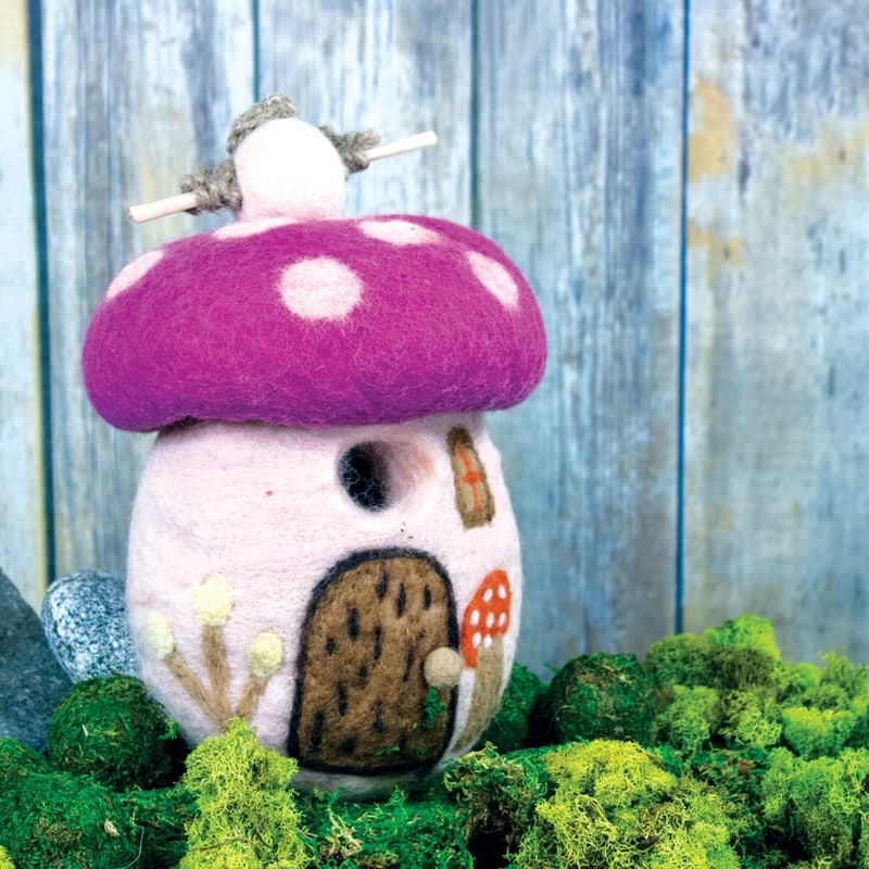 Handmade Felt Wild Woolies Magic Mushroom Birdhouse (Nepal)