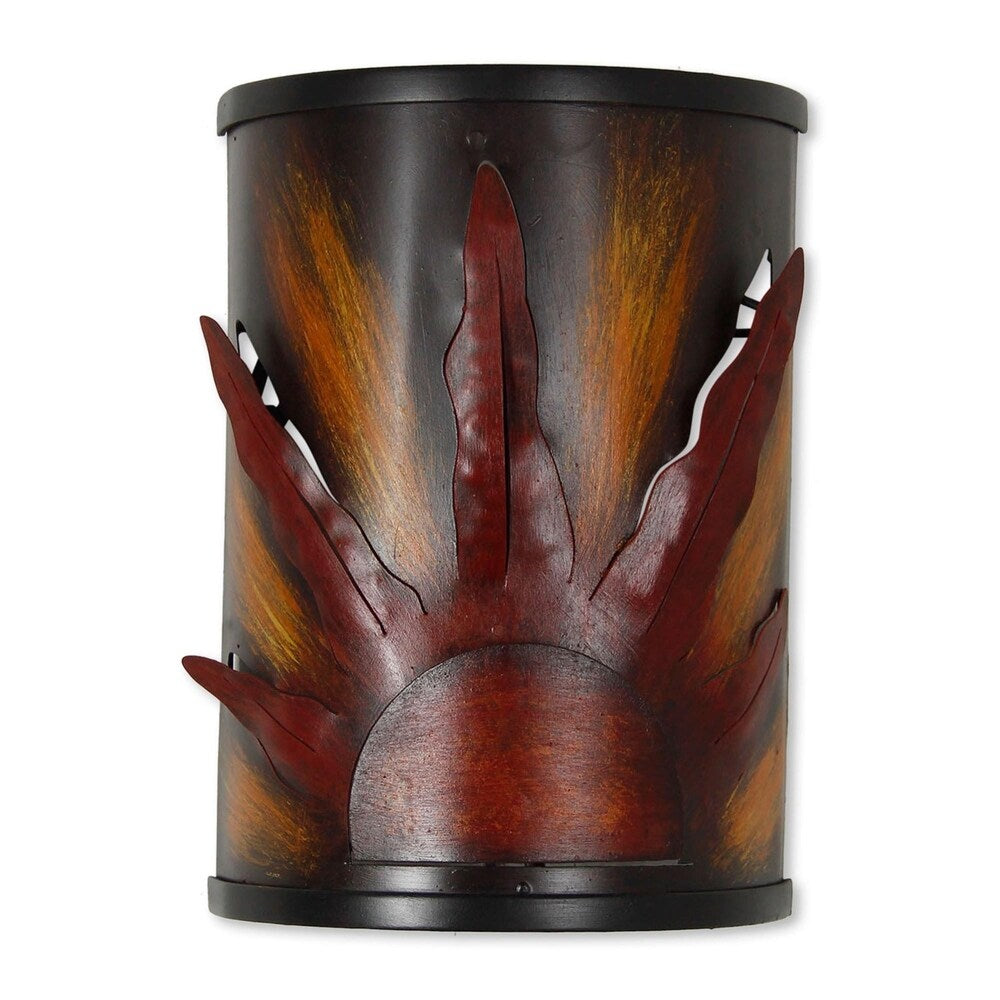 Handmade Fiery Sunrise Iron Wall Lamp (Mexico) - 8.75" x 11.75"