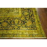 Handmade Floral Green Wool Overdyed Rug - 10' x 13'