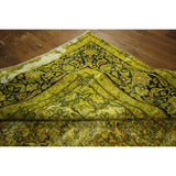 Handmade Floral Green Wool Overdyed Rug - 10' x 13'