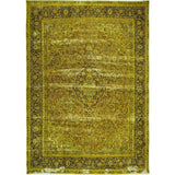 Handmade Floral Green Wool Overdyed Rug - 10' x 13'