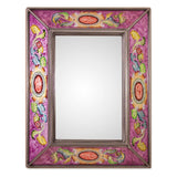 NOVICA Floral Medallions In Purple Reverse-Painted Glass Wall Mirror