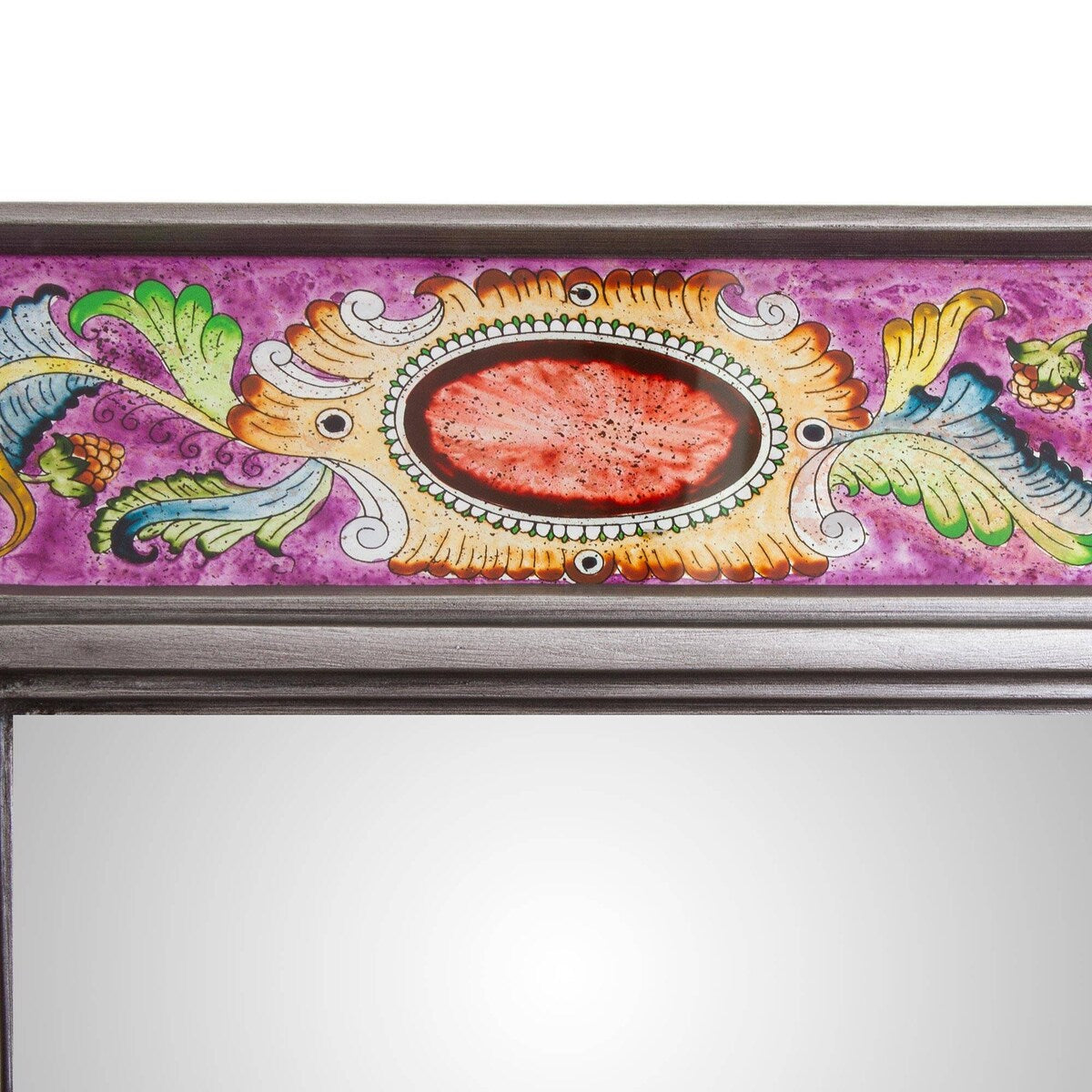 NOVICA Floral Medallions In Purple Reverse-Painted Glass Wall Mirror