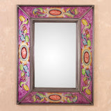 NOVICA Floral Medallions In Purple Reverse-Painted Glass Wall Mirror