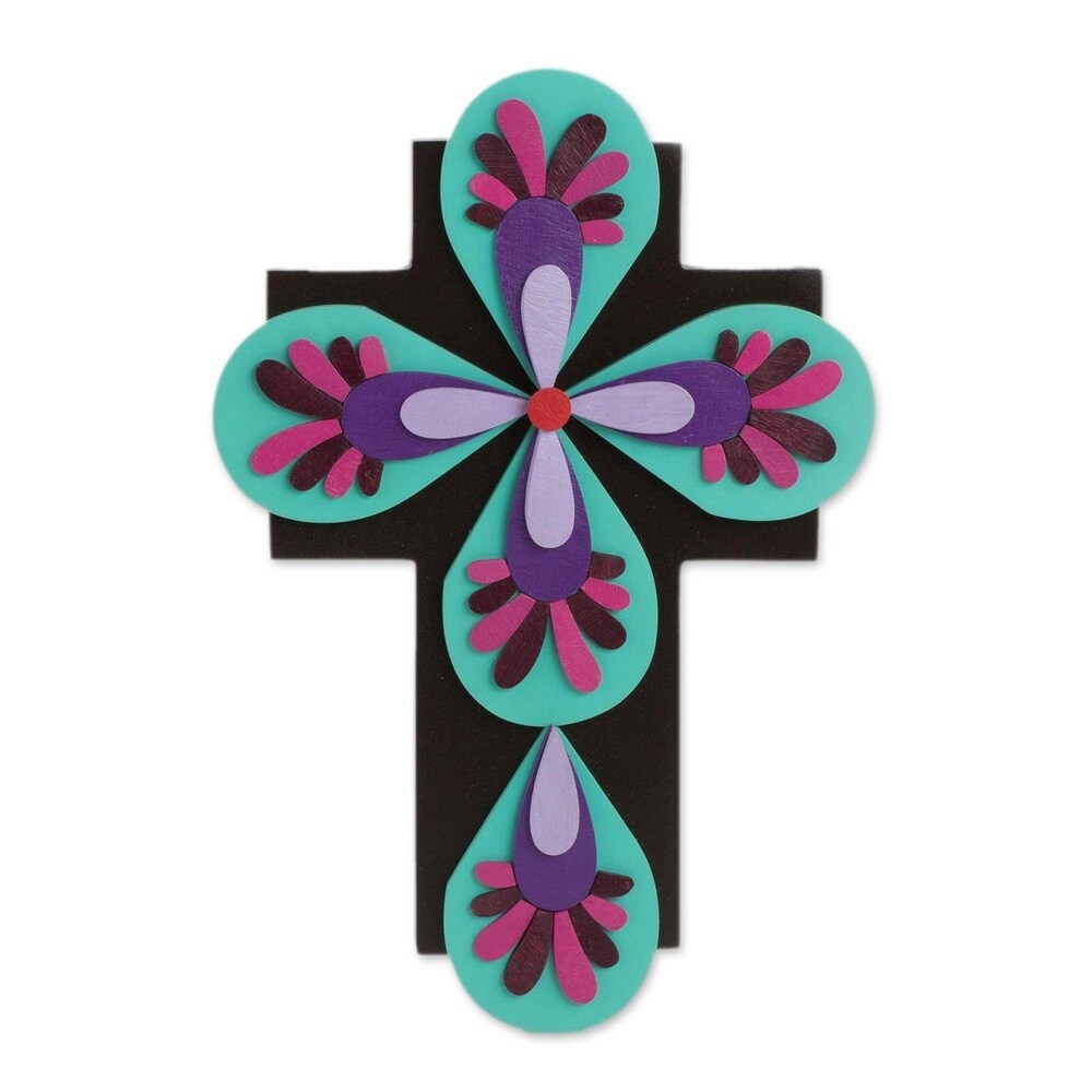 Handmade Flowers of Sacrifice Gourd and wood wall cross (El Salvador)