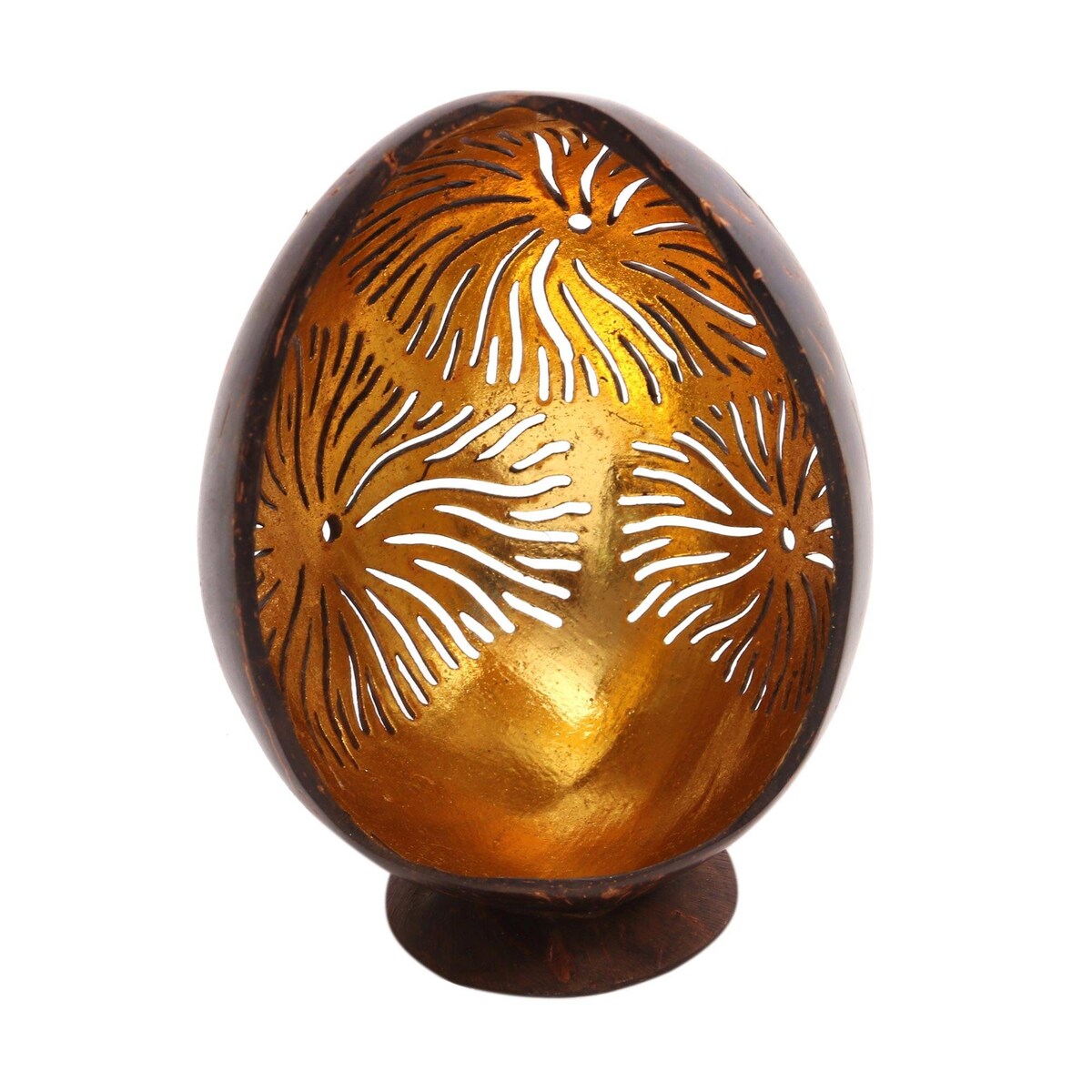 Handmade Golden Fireworks Coconut Shell Catchall (Indonesia) - 5.5" H x 3.9" W x 3.1" D