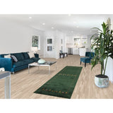 Handmade Green Gabbeh Runner Rug Oriental Silk Carpet - 2'6"x 9'10"