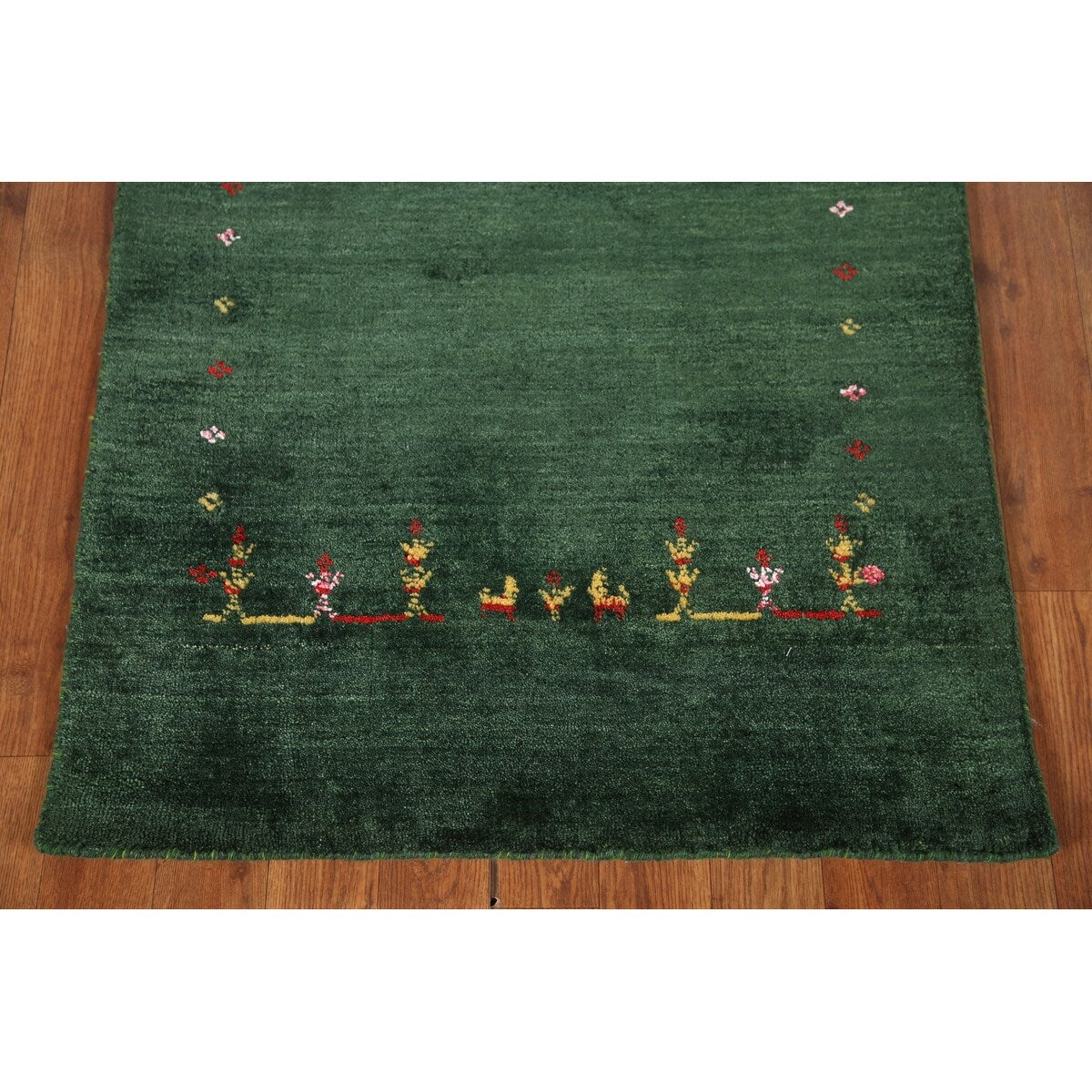 Handmade Green Gabbeh Runner Rug Oriental Silk Carpet - 2'6"x 9'10"