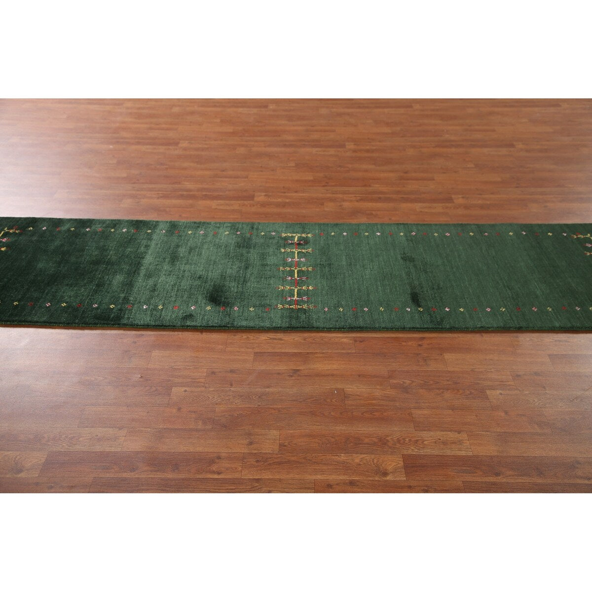 Handmade Green Gabbeh Runner Rug Oriental Silk Carpet - 2'6"x 9'10"