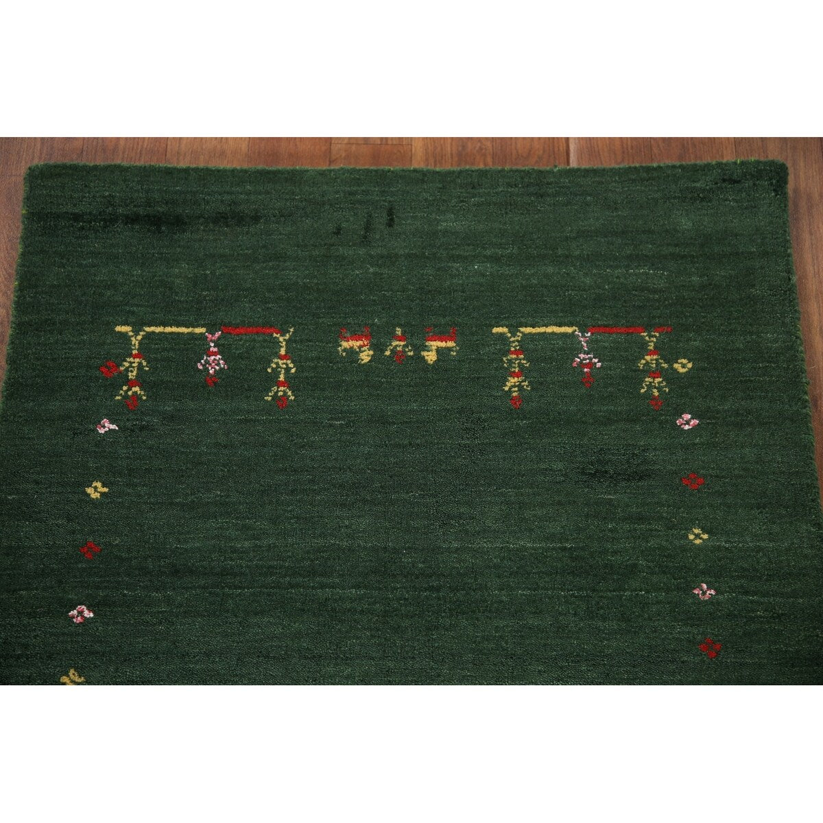Handmade Green Gabbeh Runner Rug Oriental Silk Carpet - 2'6"x 9'10"