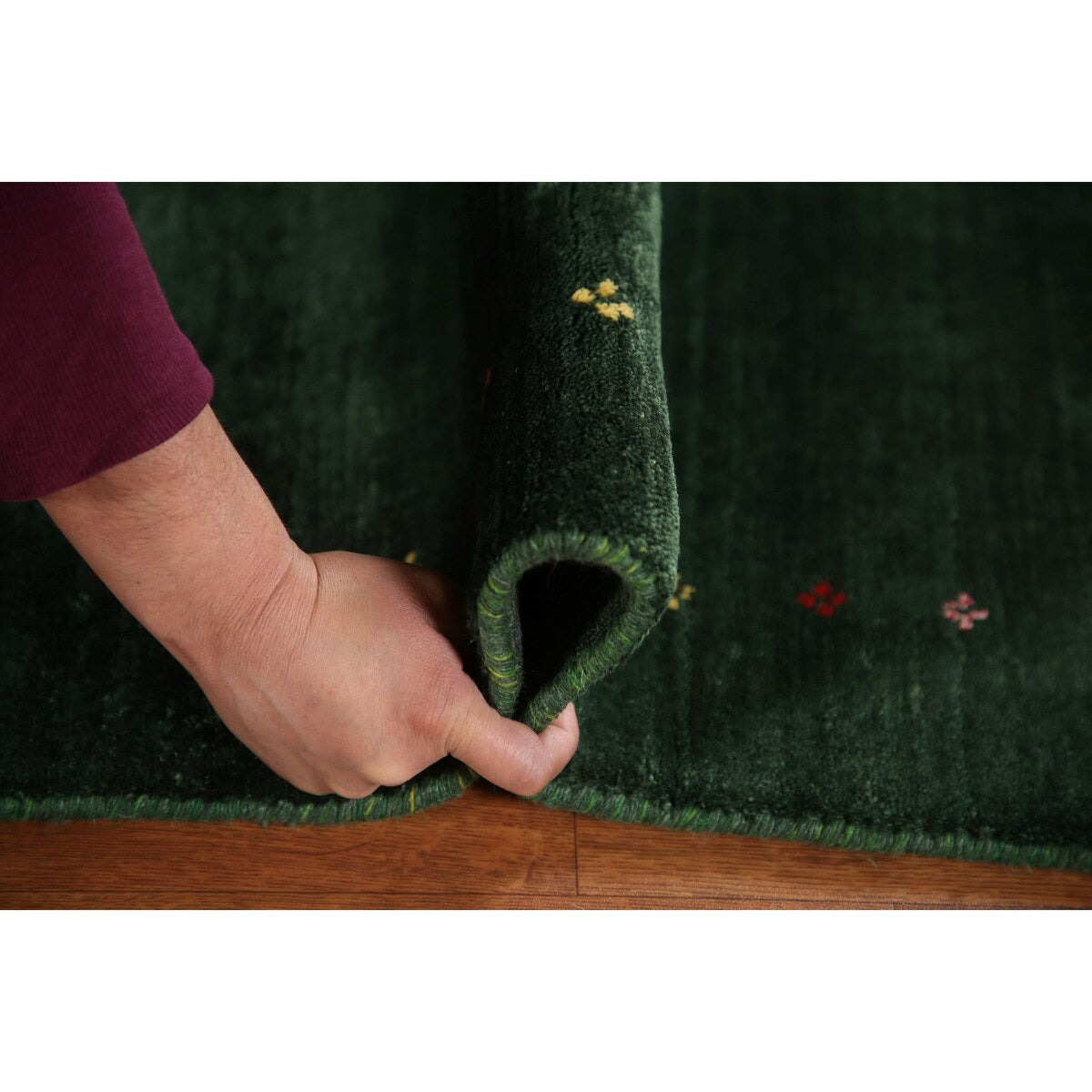 Handmade Green Gabbeh Runner Rug Oriental Silk Carpet - 2'6"x 9'10"