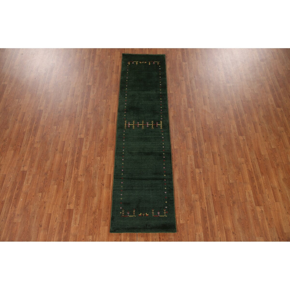 Handmade Green Gabbeh Runner Rug Oriental Silk Carpet - 2'6"x 9'10"