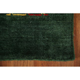 Handmade Green Gabbeh Runner Rug Oriental Silk Carpet - 2'6"x 9'10"