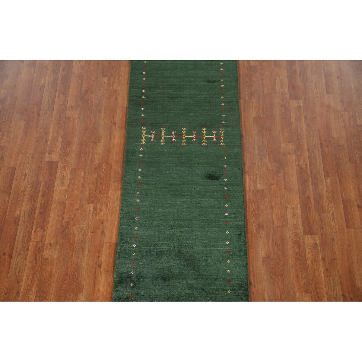 Handmade Green Gabbeh Runner Rug Oriental Silk Carpet - 2'6"x 9'10"