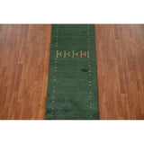 Handmade Green Gabbeh Runner Rug Oriental Silk Carpet - 2'6"x 9'10"