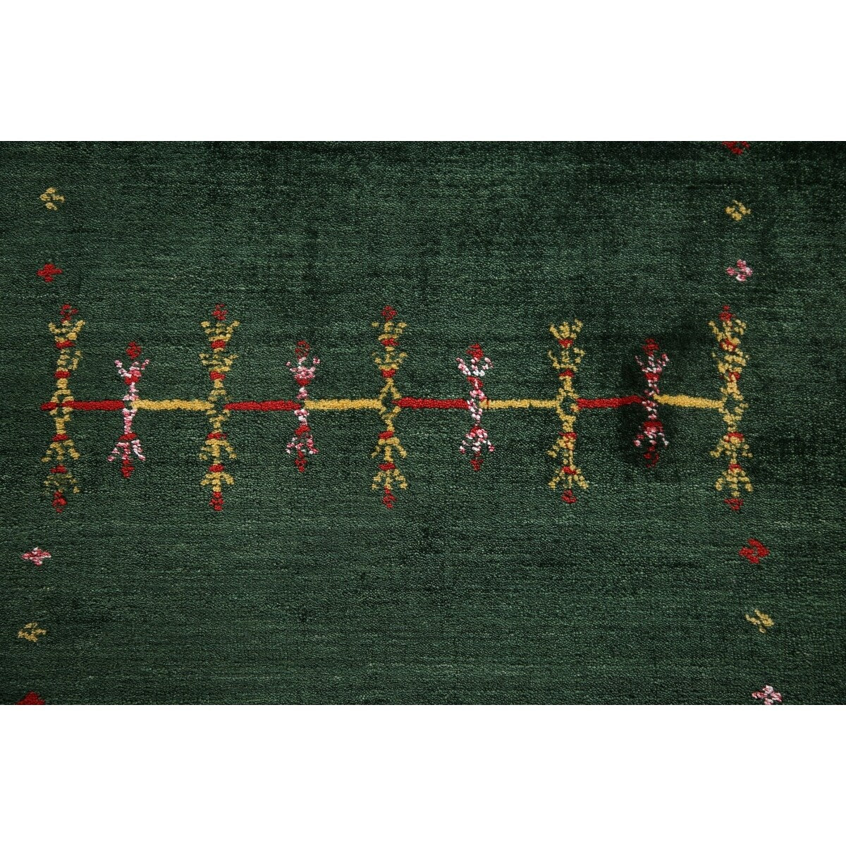 Handmade Green Gabbeh Runner Rug Oriental Silk Carpet - 2'6"x 9'10"