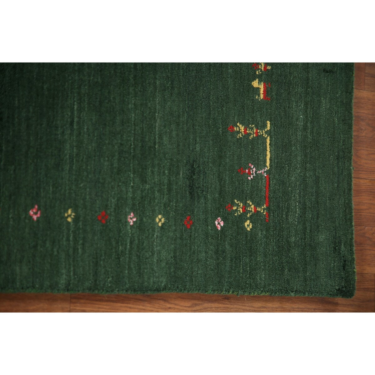 Handmade Green Gabbeh Runner Rug Oriental Silk Carpet - 2'6"x 9'10"