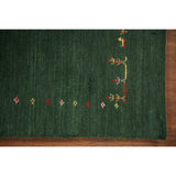 Handmade Green Gabbeh Runner Rug Oriental Silk Carpet - 2'6"x 9'10"