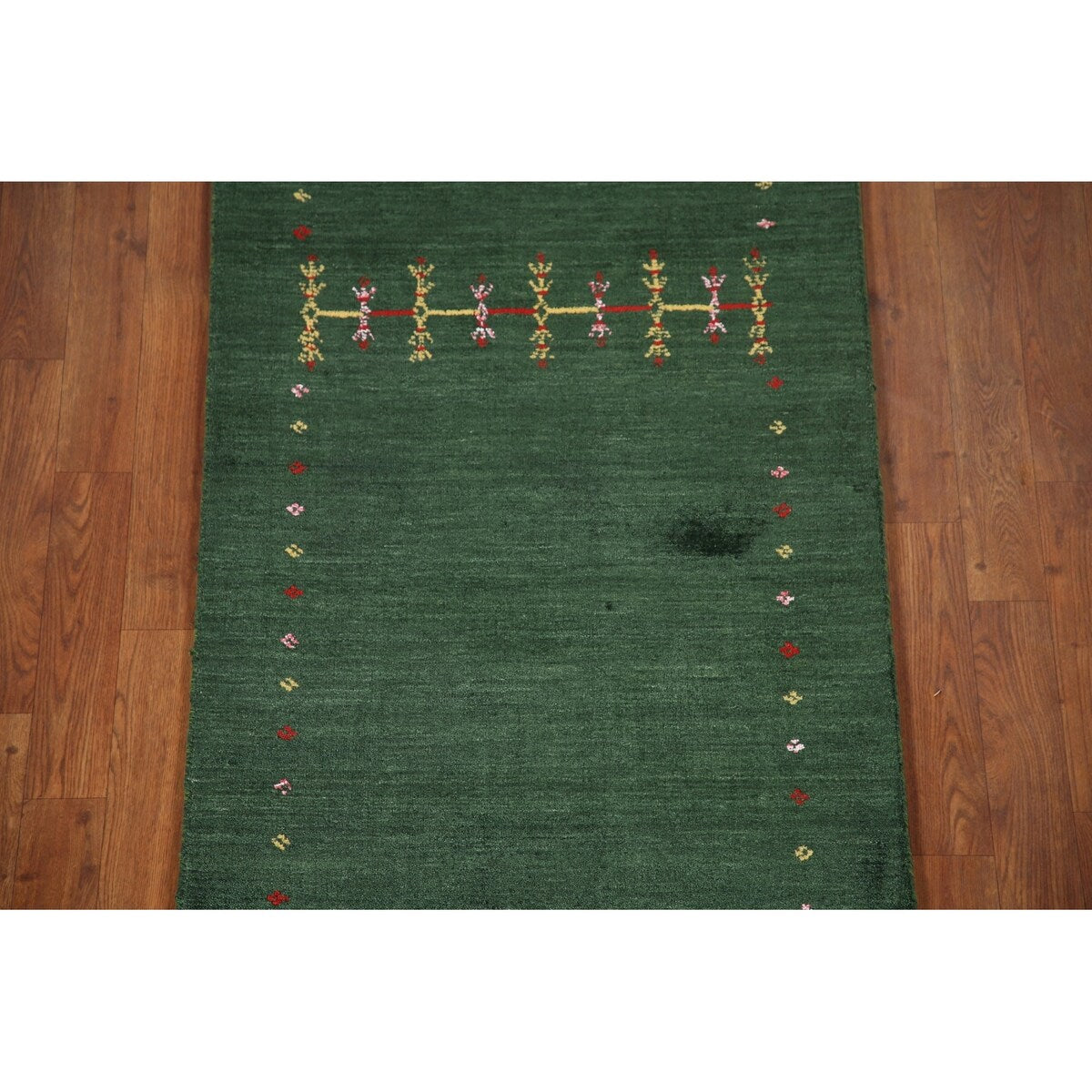 Handmade Green Gabbeh Runner Rug Oriental Silk Carpet - 2'6"x 9'10"